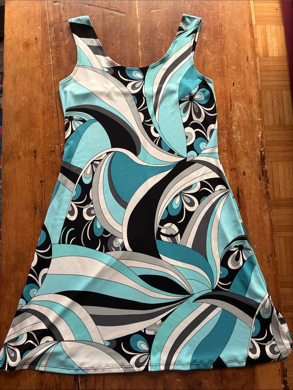 Vintage Jessica Blue Abstract Print Dress Size 6 - Y2K Pucci Inspired